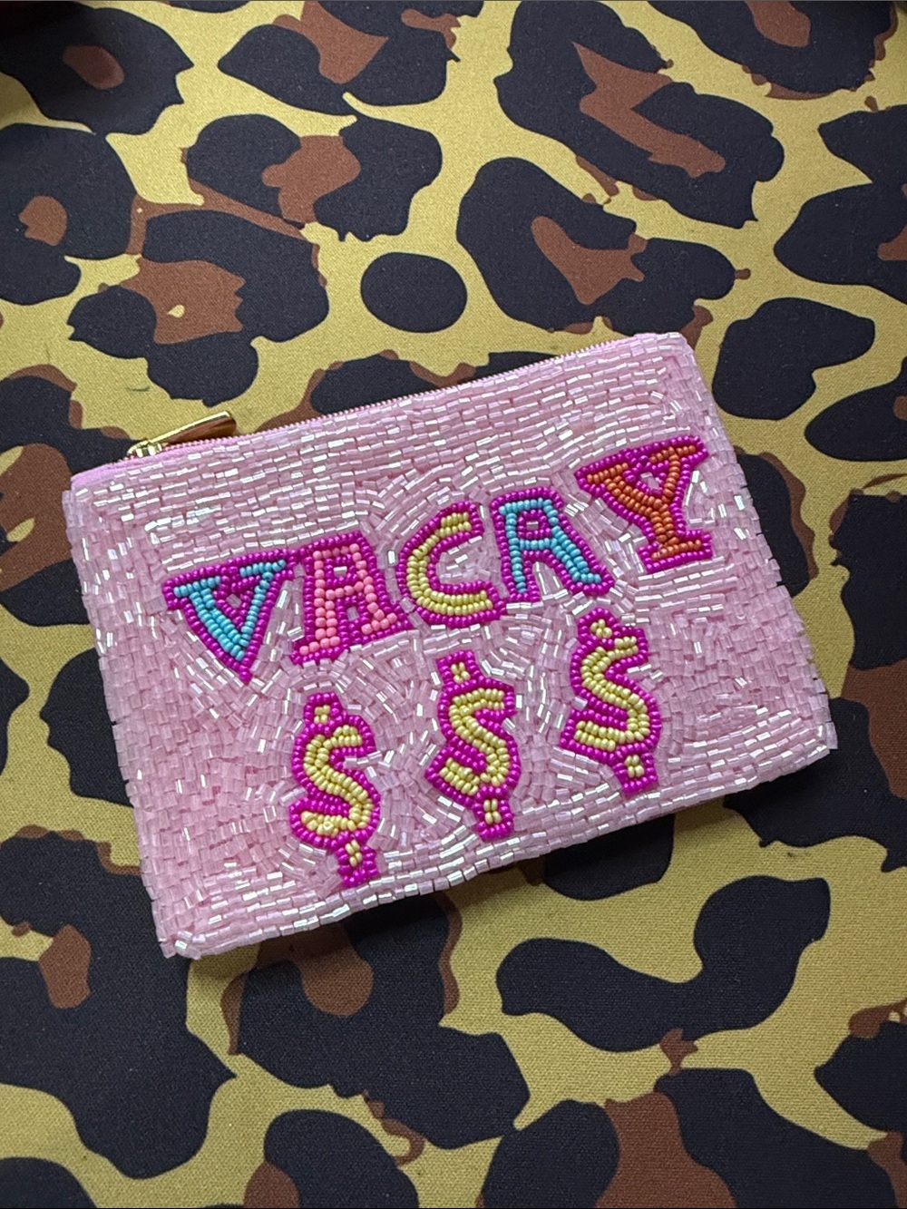 Beaded 'VACAY$’ Zip Pouch